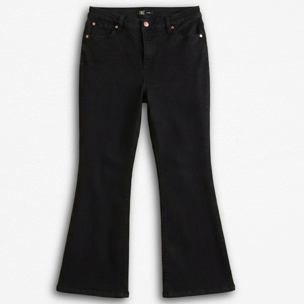INC International Concepts Women Black Flare Jeans High Rise Size 16/33